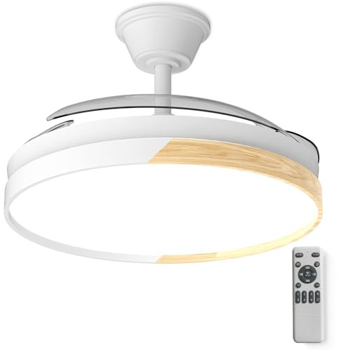 Kemoribe Ventilatore da Soffitto con Illuminazione 106 cm, Ventilatore da Soffitto Luce a LED e Telecomando 6 Velocità, Illuminazione LED Dimmerabile, motore DC silenzioso Colore legno naturale