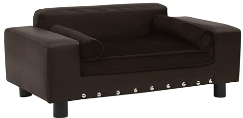 Foknhdi Hundesofa Braun 81x43x31 cm - Bequeme Hundecouch aus Kunstleder und Weichem Plüsch, Stabiles Haustiersofa mit Holzrahmen für Kleine Hunde und Katzen, Elegantes Tierbett