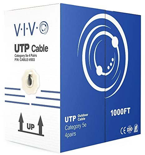 VIVO Waterproof 305m Bulk Cat5e Wire, CCA Ethernet Cable, 24 AWG, UTP Pull Box, Outdoor Direct Burial, Black, CABLE-V003