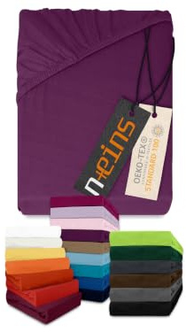 npluseins Jersey Spannbetttuch 100% Baumwolle, 140-160x200 cm, Lila | Öko-Tex Standard 100, hautfreundlich, atmungsaktiv, elastischer Rundumgummi, faltenfreier Sitz, formstabil, strapazierfähig