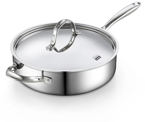 Cooks Standard 10.5 Inch 4 Quart Stainless Steel Saute Pan, Multi-Ply Clad Deep Fry Pan with Lid, Induction Cookware Pan, Versatile Stainless Steel Skillet Stay-Cool Handle, Dish Washer and Oven Safe
