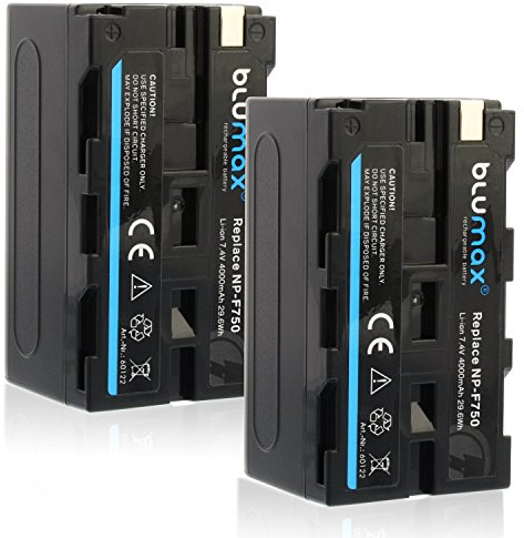 2X Blumax Akku kompatibel mit Sony NP-F750 / F550 / F970 / F960-4000mAh - auch für Diverse Blitzgeräte Videoleuchten Fieldmonitore