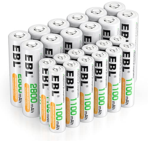 EBL 24pcs AA AAA NiMH Rechargeable Batteries, 12 x 2800mAh AA Batteries bundle with 12 x 1100mAh AAA Batteries