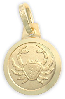 Sternzeichen Tierkreiszeichen Krebs & Schutzengel 14 Karat Gold 585 Anhänger Durchmesser 10mm (Art.213122)