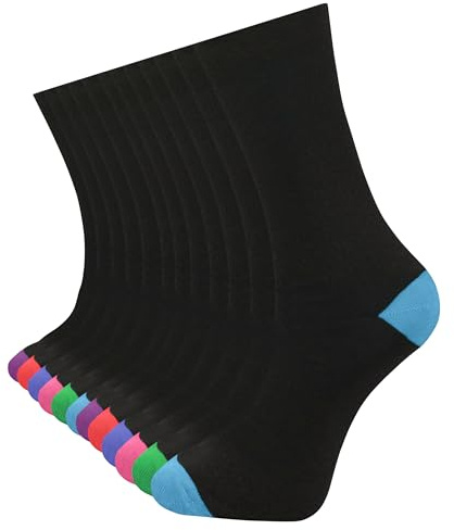 Bonjour Mens Socks (12 pairs) Cotton Rich, Comfortable, Breathable, Designer Mens Socks (Colour Heel & Toe)