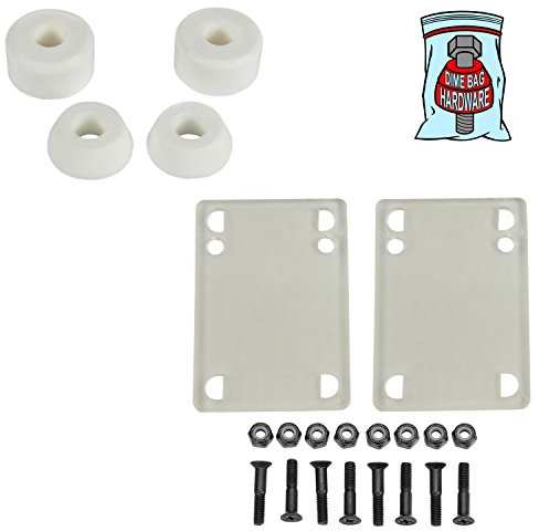 Dime Bag Skateboard Bushings (for 2 Trucks) + Clear Riser Pads and 1 Phillips Hardware (95A White)