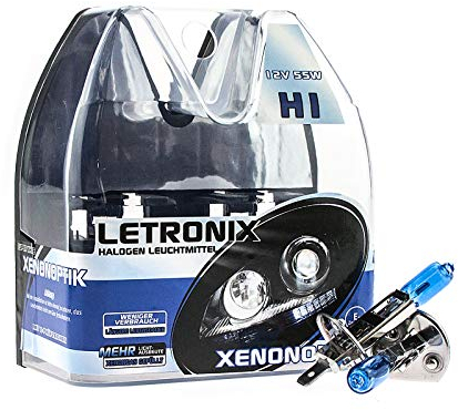 letronix Halogen Auto Lampen H1 12V 8500K Kalt Weiß Xenon Optik Gas Ultra White Look Birnen Lampe Abblendlicht Nebelscheinwerfer Fernlicht Kurvenlicht Zulassung E-Prüfzeichen (LED Optik) (H1 55W)