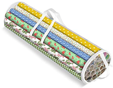 Geschenkpapier Aufbewahrung Tragetasche (1 Stk.) - Geschenkpapier Organizer aufbewahrung geschenkpapierrollen und Posterrolle - Transparente aufbewahrung geschenkpapier mit Griffen