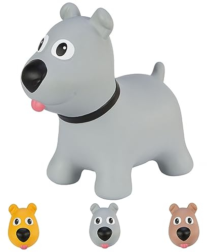 Hoppimals Tootiny Hüpftier, Hüpfhund, Hüpftier ab 1 Jahre & Hüpftier ab 2 Jahre, Perfekt für Gymnastik & Geschicklichkeit für Kinder, Verpackt im Geschenkkarton, inklusive Pumpe - Baby-Hüpfer GRAU