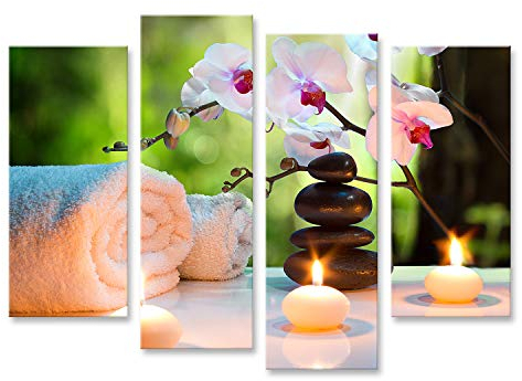 islandburner Bild auf Leinwand Massage Komposition Spa Mit Kerzen Orchideen Und Schwarzen Steinen Im Garten Bilder Wandbilder Poster
