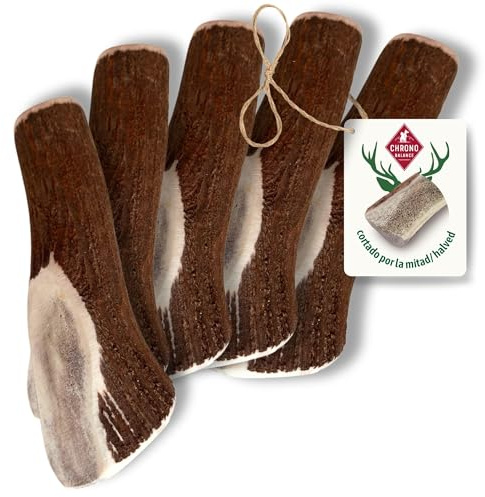 ChronoBalance® XXL - Hirschgeweih für Hunde – 5er Set Halbierte Kauspielzeuge, 100% Natürliches Kauknochen Hundespielzeug zur Zahnpflege, Nachhaltige Hunde Kauartikel ohne Chemie