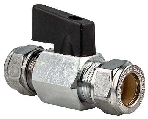 tecuro MINI Kugelhahn mit Klemmring für Kupferrohr Ø 12 mm beidseitig, Temperaturbereich -5°C bis + 110°C, Messing vernickelt