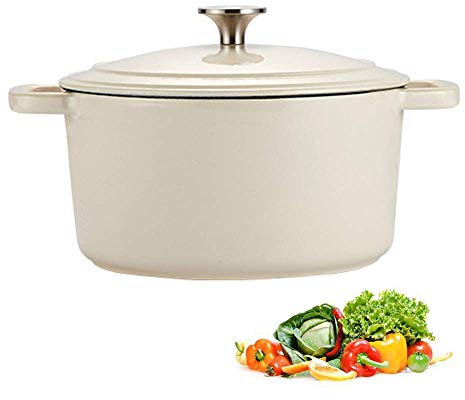Sywlwxkq Casseruola in ghisa da 4 L, Padella in ghisa Poco Profonda Antiaderente, per soffriggere brasato a Vapore Cuocere al Grill Arrosto a Fuoco Lento, pentola per zuppa di Pomodoro Cass