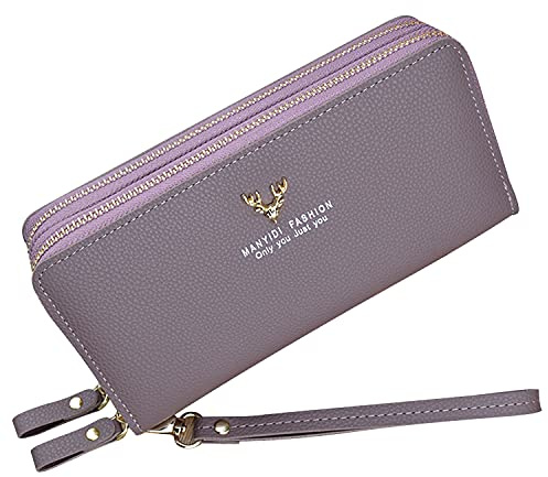 Yixuan Damer plånbok med dubbel dragkedja plånbok PU läder telefon plånbok för kvinnor stor kapacitet lång plånbok med flera kortplatser armband plånbok, Lila7, Einheitsgröße, Modebetonad