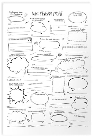 FEENSTAUB Gästebuch Geburtstag Poster, Gästebuch Alternative, A3 Print, Gästebuch mit vorgedruckten Fragen, alternatives Gästebuch mit Fragen, Geburtstagskarte groß, Glückwunschtexte zum Geburtstag
