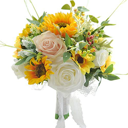 KHBNHJ Brautstrauß, Brautjungfer-Hochzeitssträuße, künstliche Sonnenblume, Hochzeitsblumenstrauß für Hochzeit, Party, Heimdekoration, A2