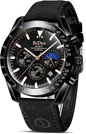 HANPOSH Herren Uhr Chronograph Uhren Herren Chronograph Edelstahl Wasserdicht Analog Quarz Armbanduhr Herren mit Datum Leuchtende Business Casual Uhren fur Männer (A06- Alle Schwarz)