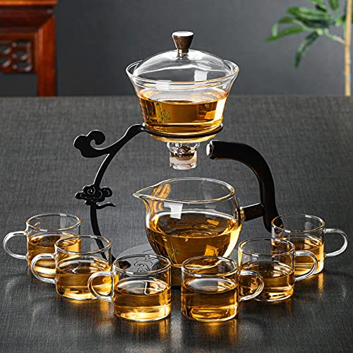 RORA Lazy Kungfu Glas-Teeset, halbautomatischer Tropf mit drehbarem Infusor, Glas-Teekanne, 6 Tassen