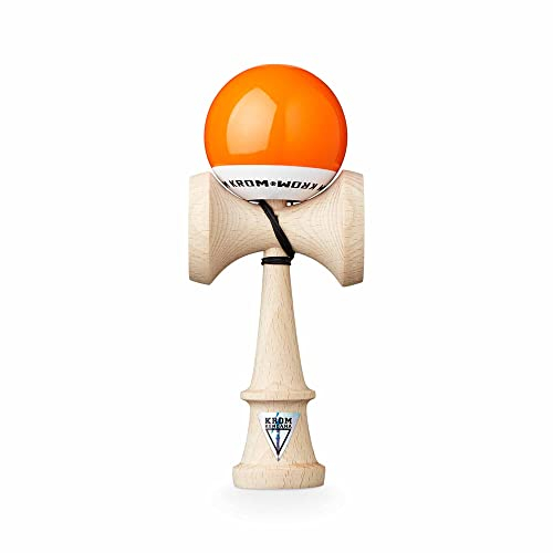 KROM Kendama POP LOL Orange - aus zertifiziertem Buchenholz - Hohe Holzqualität - Für Anfänger und Profis - Pack : Ersatzschnur + Stickers