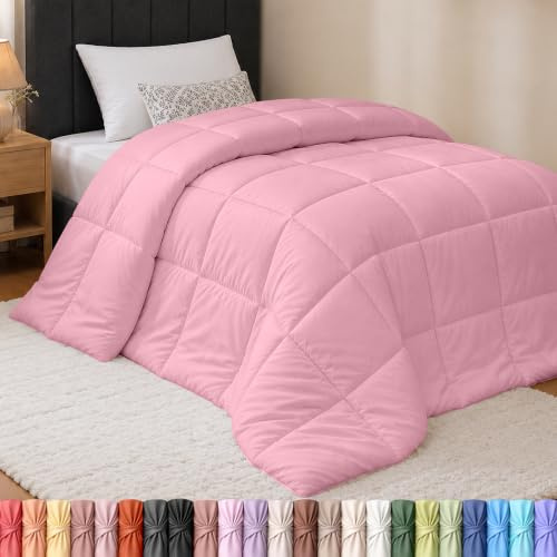 Utopia Bedding Relleno de edredón – Edredón Acolchado con pestañas en Las Esquinas – Edredón Alternativo Cosido en Caja (Individual, Rosa)
