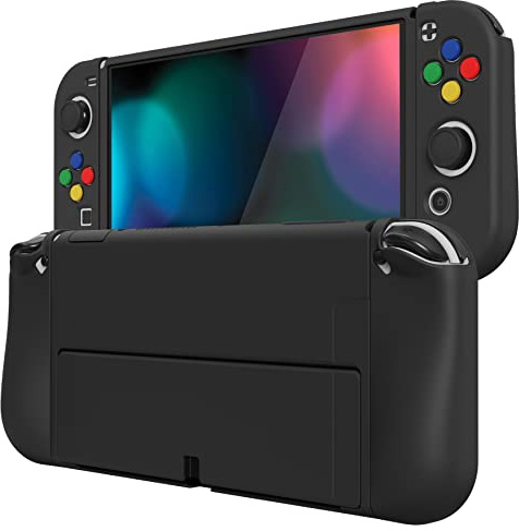 PlayVital Coque de Protection Souple pour Nintendo Switch OLED | ZealProtect Protecteur Joycon Grip Cover pour Switch OLED avec Capuchon Joystick&Caps Bouton ABXY-Noir