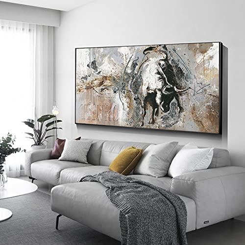Jianghu Art Rushing Bullfight Poster Stier Übergroße Wandkunst Leinwand Gemälde Abstrakter Stier Kunstdruck Modernes Wohnzimmerdekor 70x140cm(28x55in) mit Rahmen