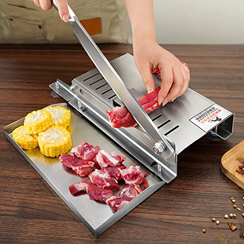 BILXXY Manual Bone Meat Cutter, Stainless Steel Ribs Meat Chopper, Home Commercial Food Slicer Machine for Fish, Chicken, Beef, Frozen Meat, Vegetables & Deli