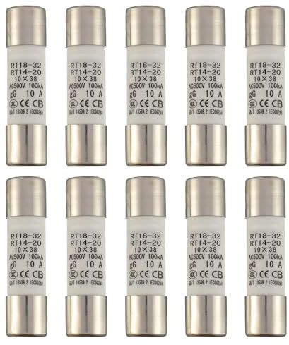 SIGANDG 10A 500V Keramikrohrsicherung RT18-32 10x38 mm Zylindrische Hochspannungs-Sicherungen (10 Stück)