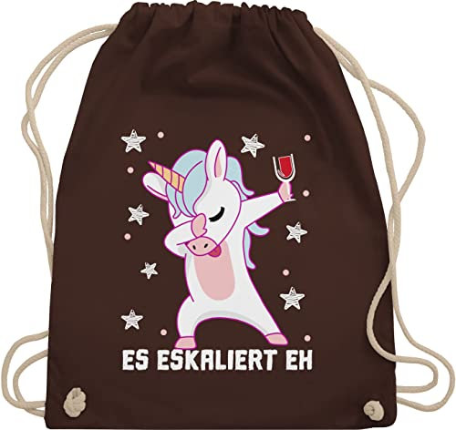 Turnbeutel Rucksack - & Alkohol Damen - Es eskaliert eh Festival Saufi Party Malle lustig I Party Einhorn Dabbing - Unisize - Braun - einhornrucksack saufrucksack sauf wein beutel saufen geschenke