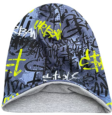 Wollhuhn Kinder Beanie – Zweilagige Longbeanie aus Jersey, wendbar & weich – innen grau – Handmade in Deutschland – ganzjährig (DE/NL/SE/PL, Numerisch, 56, 58, Skater Lime)