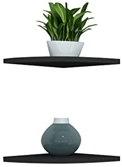 SISHHOME Floating Corner Shelf 8 Inch Black Set of 2,for 90 Degree Room Corner Wall Mounted Storage Display Shelves for Small Plant, Photo Frame, Toys and More