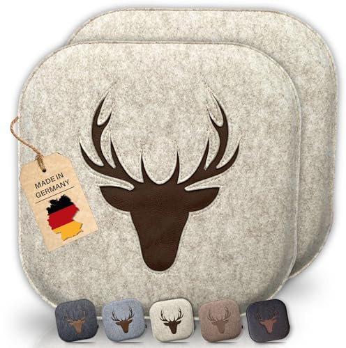 kontor28® - Sitzkissen Filz handgefertigt Made IN Germany | Sitzkissen Stuhl 37,5x37,5 cm aus rPET-Filz extra weiche und robuste Polsterung | Sitzauflage Stuhl Johann | beige 2er-Set
