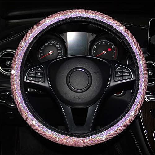 Yurosiay Glitzer Lenkradbezug Universal 38cm Auto Lenkradhülle Bunt Glänzende Lenkrad Abdeckung Elastisch Kunstleder Lenkradschoner Lenkradschutz Glitzer Auto Lenkrad Deko für Damen Rosa