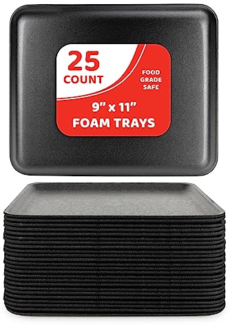 Hygloss Black Foam Trays 9 x 11-Inch - Pack of 25 - Versatile Trays for Crafts & Food - Ideal Foam Tray for Food, Meat, Craft Projects - Durable Tray - Disposable & Reusable