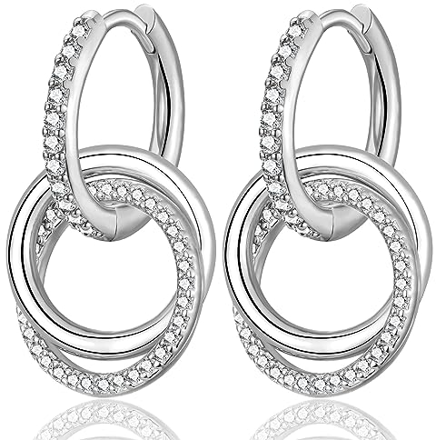 WOVEE Creolen Silber 925 mit Anhänger, Ohrringe Silber 925 Hängend AAA Zirkonia Kreis Ohrhänger Damenohrringe Ohrschmuck für Mädchen Frauen