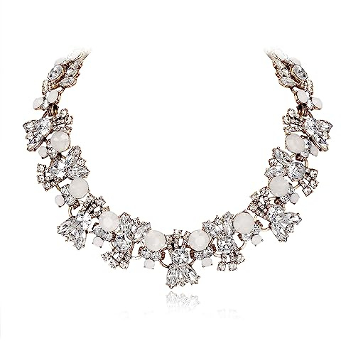 EVER FAITH Strass Lätzchen Statement Halskette Collier Boho Vintage Floral für Damen Sommer Schmuck