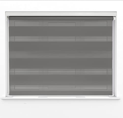 Dark Grey Dual Layer Zebra Day & Night Roller Blinds Light Filtering Material with Metal Brackets & Fittings 150cm Width x 160cm Length