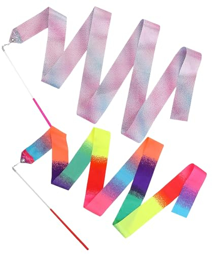 Cintas de Baile, Cintas de Danza rítmica, Cinta Gimnasia Ritmica Niña, Gimnasia Ritmica Niña, 1 Cinturones de Baile Brillantes y 1 Cinturones de Baile degradados, 2 pcs.