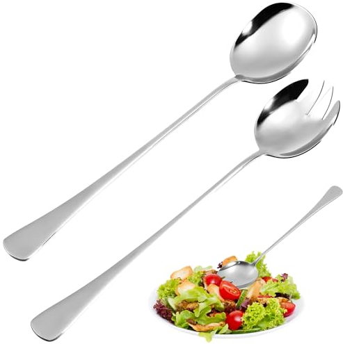 Salatbesteck Set Edelstahl 28 cm, 2 Stück Groß Servierlöffel Salatgabel, Salatlöffel Edelstahl Göffel mit Langen Griffen, Tischbesteck für Familie, Hotels, Restaurants