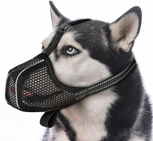 Hunde Maulkorb, Prevent Fressen/Kauen/Beißen, Atmungsaktiv Reflektierende Einstellbare Maulkorb Große Hunde（Black-L）