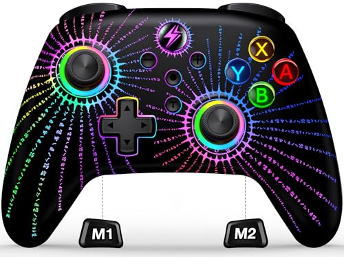ALEEMTRY Manette sans fil pour Switch avec joystick RVB, boutons programmables et synchronisés, 1000 mAh, pour Switch/Lite/OLED