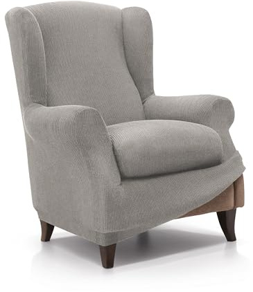 FAVERTI® Funda de Sillón Orejero Elástica de 70 a 100cm | Modelo Reale | Gris Claro | Funda Ajustable Sillón Orejero Universal | Protector de Calidad de Tejido Jacquard Tacto algodón