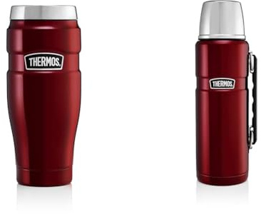 Thermos 101535 Stainless Steel King Travel Tumbler, Red, 470 ml, 1 Count (Pack of 1) & Stainless King Flask, Cranberry Red, Drinks Flask, Bottle, Picnic Flask, Flask, 1.2 L