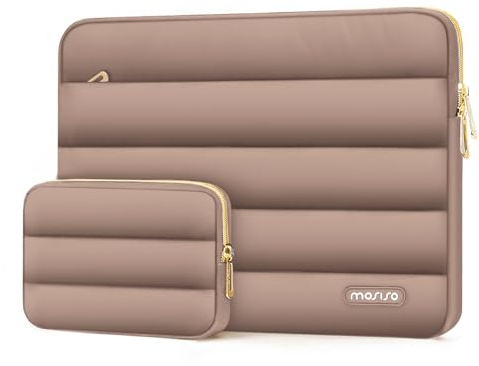 MOSISO Laptop Case 17.3 inch, 17-17.3 inch Puffy Laptop Sleeve Compatible with Dell XPS/HP Pavilion/Ideapad/Acer/Alienware/HP Omen Notebook Computer, Polyester Horizontal Bag with Small Case, Brown