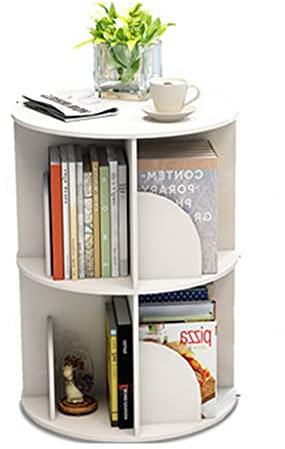 Bücherregal mit 1–6 Ebenen, weiß, um 360 ° drehbar, Eckbücherregal, Wohnzimmer, runder Couchtisch, Bibliothek auf dem Tisch, Bodenregal (Farbe: weiß, Größe: 2 Ebenen)