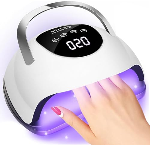 OHVBAEON UV Nail Lamp,220W UV Lamps for Gel Nail 57 Beads Nail Dryer with Touch Screen Automatic Sensor and 4 Timers Portable Handle Nail Art Light Tool Professional Nail Dryer for Home and Salon Use