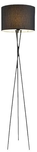 Lampadaire Trépied Lampe Sur Pied Du Milieu Du Siècle Avec Abat-jour Tambour En Tissu Design Minimaliste Moderne Lampe Industrielle Haute De 63 Pouces Pour Chambre à Coucher, Salle à Manger(Black)