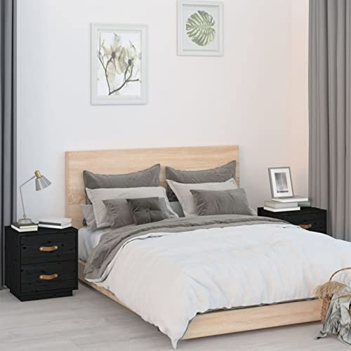 ShGaxin Nachttische 2 STK Nachtschrank, Nachtkonsole, Bedside Tables, Nachtkästchen, Beistellschrank, Nachtkommode, Nightstand, Schwarz 40x34x45 cm Massivholz Kiefer