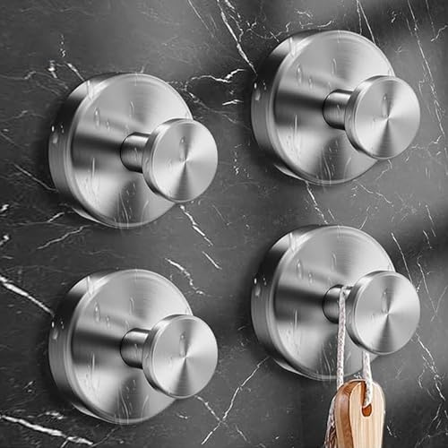 MANICAF Portasciugamani senza fori, set da 4 ganci per asciugamani da bagno in acciaio inox, gancio a ventosa, gancio extra forte, elegante porta asciugamani da cucina come gancio da parete