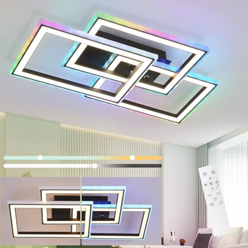 Homefire Deckenlampe LED Deckenleuchte Wohnzimmer 45W RGB Farbwechsel | Wohnzimmerlampe Schwarz Modern Schlafzimmerlampe Dimmbar mit Fernbedienung Flurlampe Schwenkbar Deckenlampen für Kinderzimmer